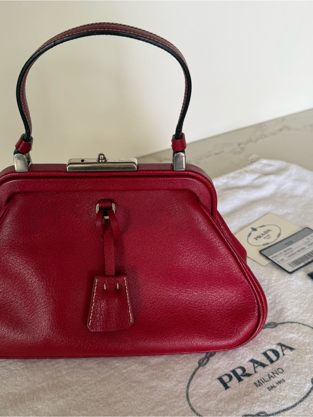 *DAMAGED* Vintage Prada Red Leather Kisslock Bag
